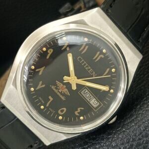 Vintage 1988 Citizen Automatic Mens Silver Watch W/daydate & Arabic accents